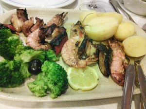 Dinner was grilled squid and shrimp